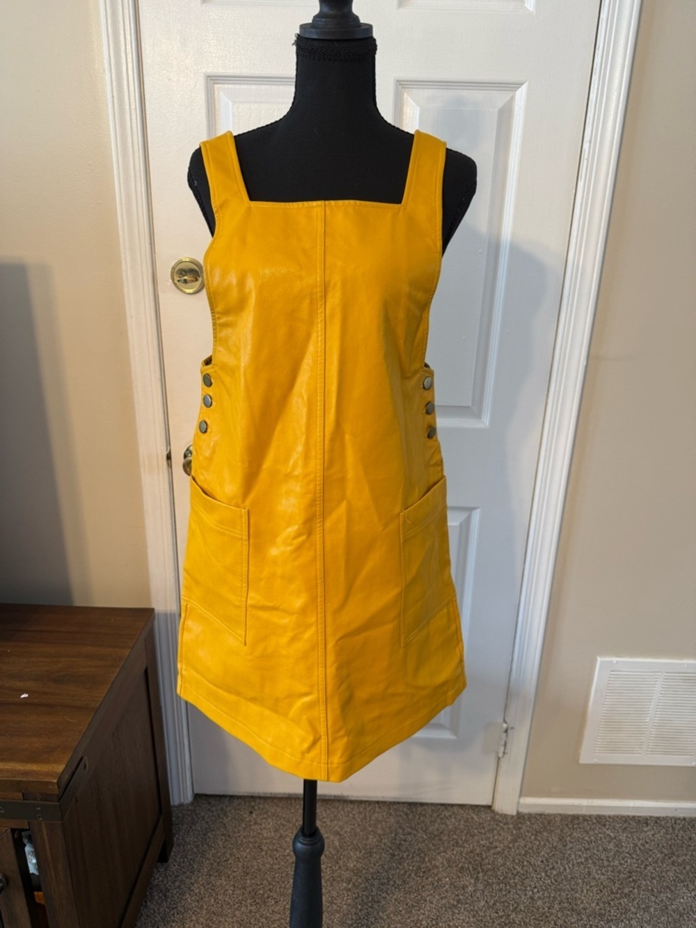 Urban Outfitters Yellow Faux Leather Pinafore Mini Dress